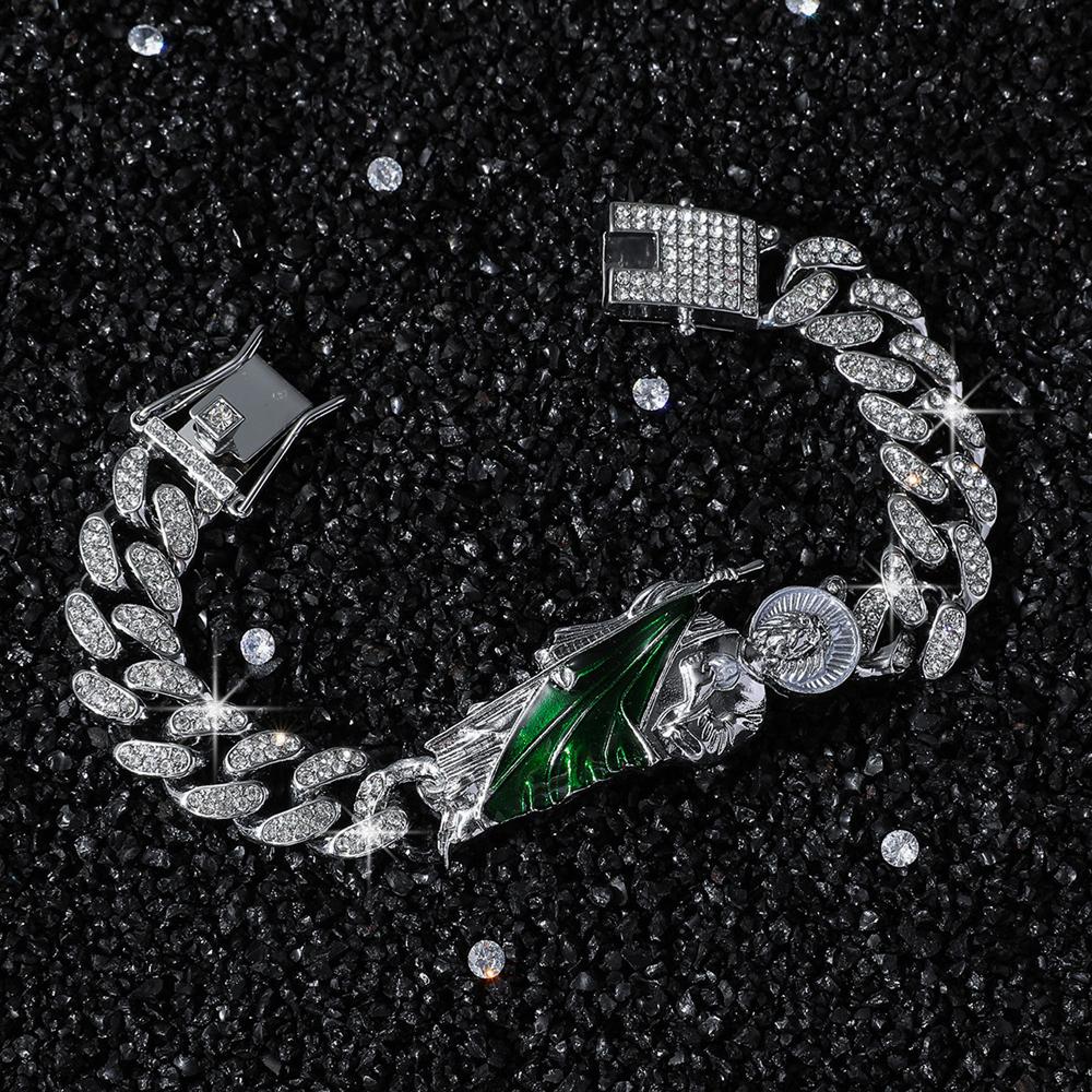 Neues Herren Hip Hop Bling Iced Out Kristall Miami Cuban Link Armband Für Damen San Judas St. Judas Thaddäus Armbänder Religiöser Schmuck