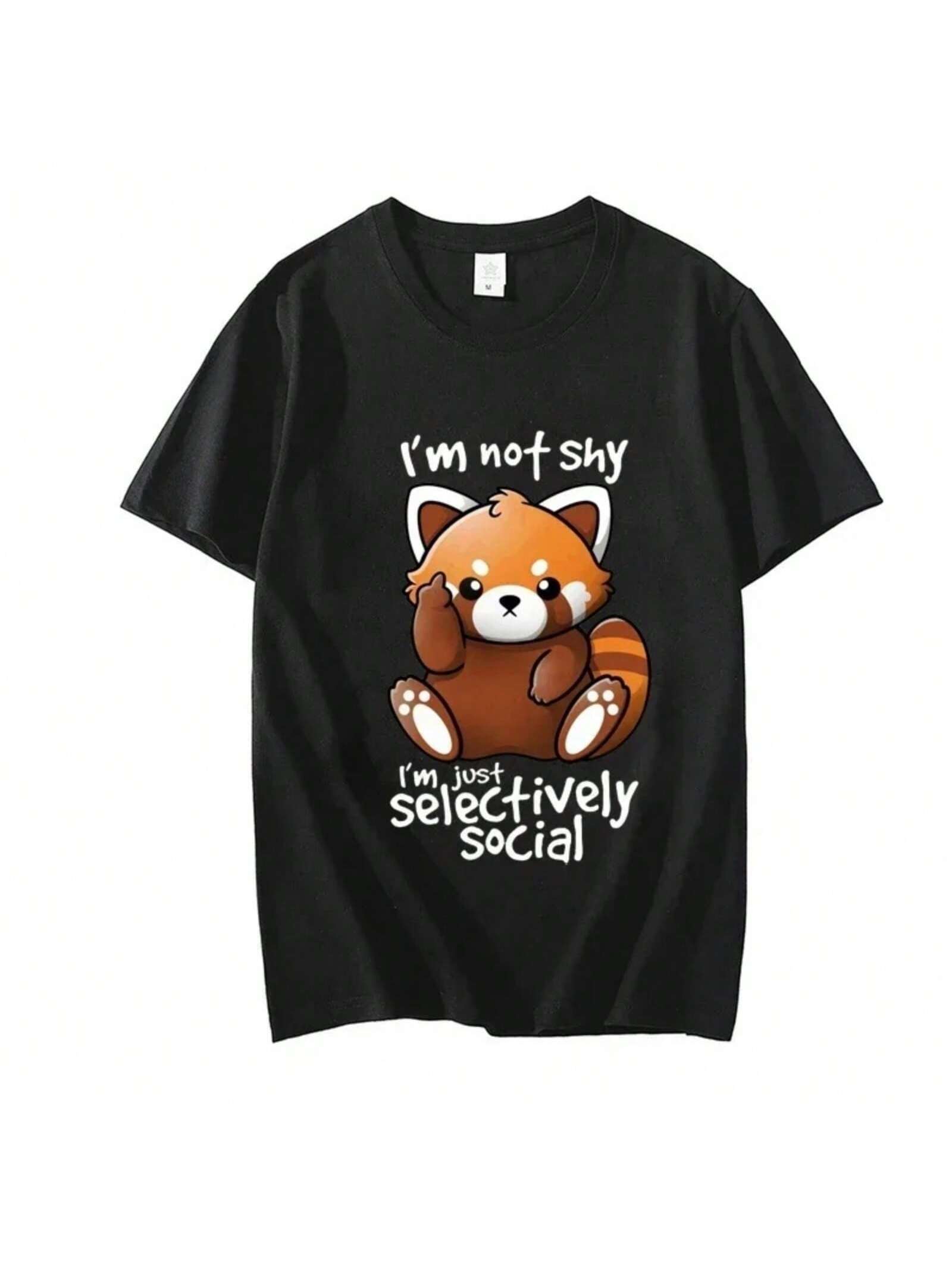Shy Red Panda Print T-Shirt For Women Clothes Chibi Animal Funny Cute Tshirt Short Sleeve Tee Tshirts Clothing Aesthetic Clothes S разноцветный