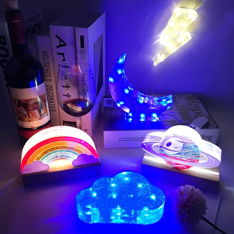 1x/6x Night Light Epoxy Resin Molds Silicone Mold Set Rainbow Moon Clouds Game Console Shaped Mold Table Lamp Decoration
