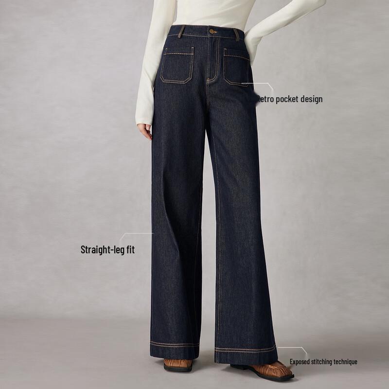 ELLE Women's Retro High-Waist Straight Leg Denim Jeans