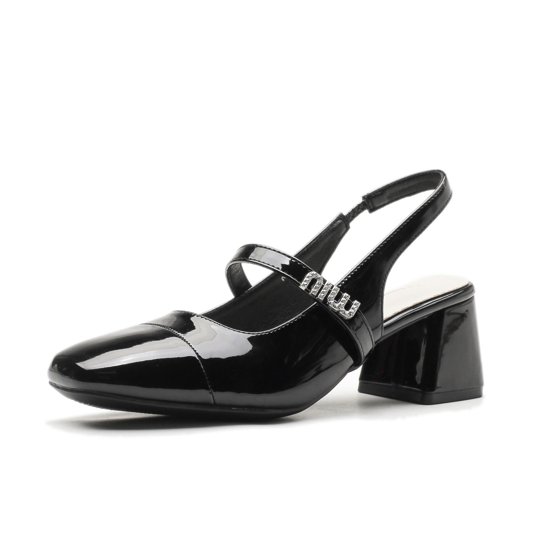 

Кожаные туфли на плоской подошве для женщин Huizhou, туфли на каблуках Su Yinyin, такие же, как у Мэри Джейн, сандалии на высоком каблуке, классные женские тапочки 35 чёрный