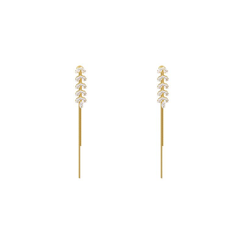 Girl’s Shining Zircon Wheat Tassel Hanging Long Gold Color Drop Earrings 2026 New Design Jewelry For Women's Trendy Accessories