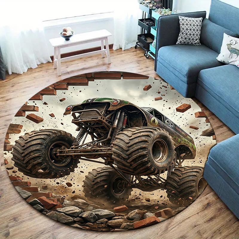 Racing Speed Bear Roar Round Area Rug,Carpet Rug for Living Room Bedroom Sofa Playroom Decor,Non-slip Floor Mat