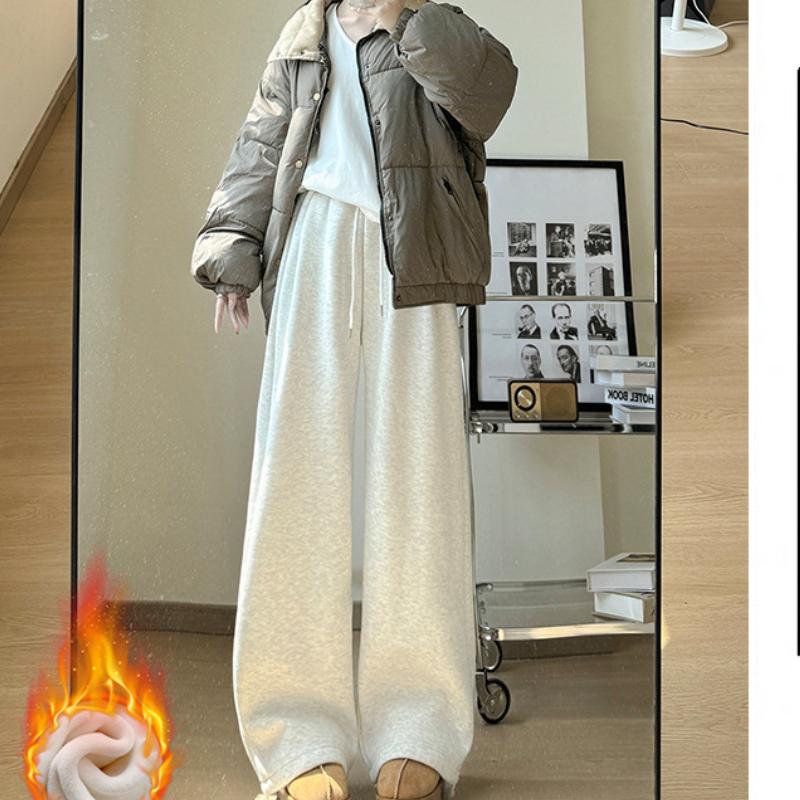 Women's Autumn and Winter New Style Plush Pants Loose Casual Wide-leg Pants Straight Lazily Lazy Little Sweatpants