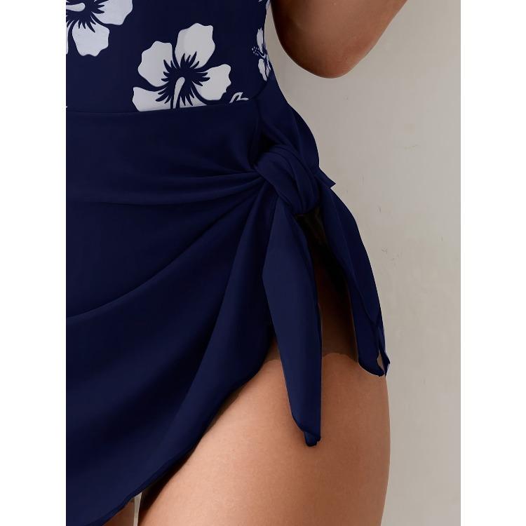 Charming Slit Skirt Knot Flower Design Slim Waist Backless Bikini Swimsuit For Beach Vacation