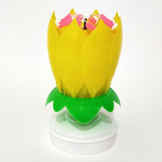 Lotus Candle Solid Paraffin Colored Flower Shape Flat Bottom Rotating Electronic Candle Birthday Cake Music Candles Party Supplies