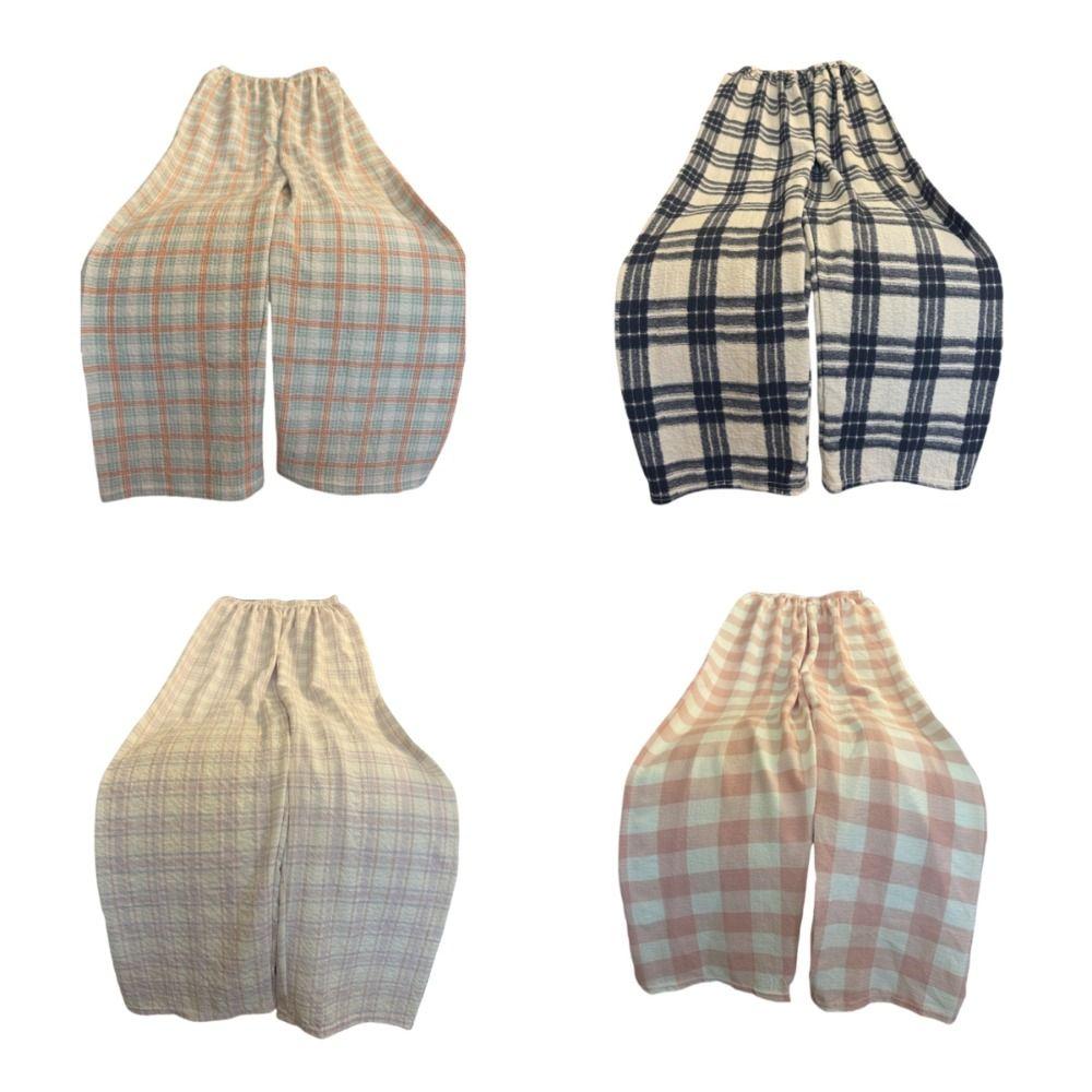 Loose Casual Long Pants Women Chic Wide Leg Pants Plaid Straight Leg Pants Indoor Outdoor