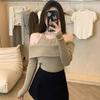 Sweet and Spicy Off-the-shoulder Neck Long-sleeved Knitted Sweater Autumn 2025 New Women's Unique High-end Popular Sweater