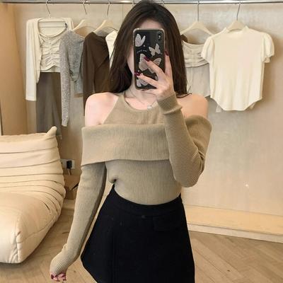 Süßer und würziger schulterfreier langärmeliger Strickpullover Herbst 2025 neuer einzigartiger High-End beliebter Damenpullover