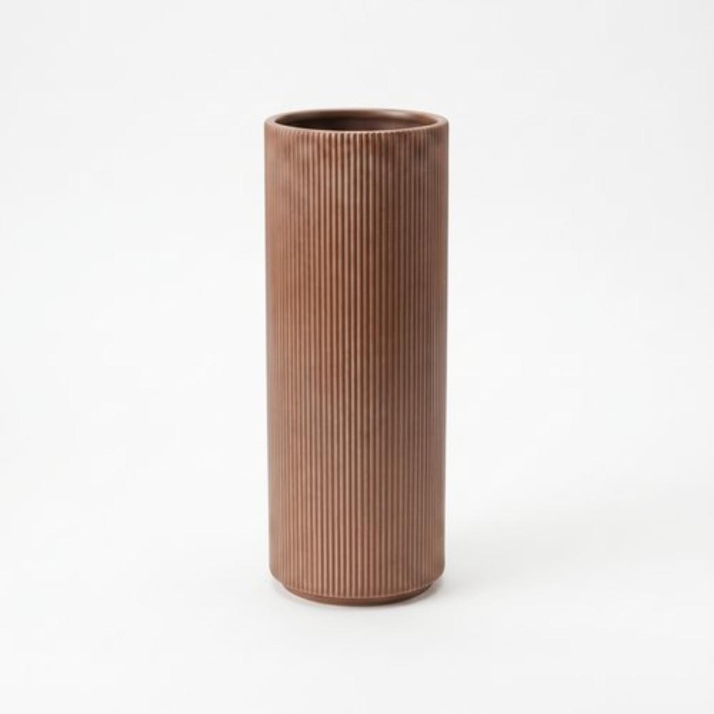 Decorative cylindrical brown vase for flowers, classic shape, elegant