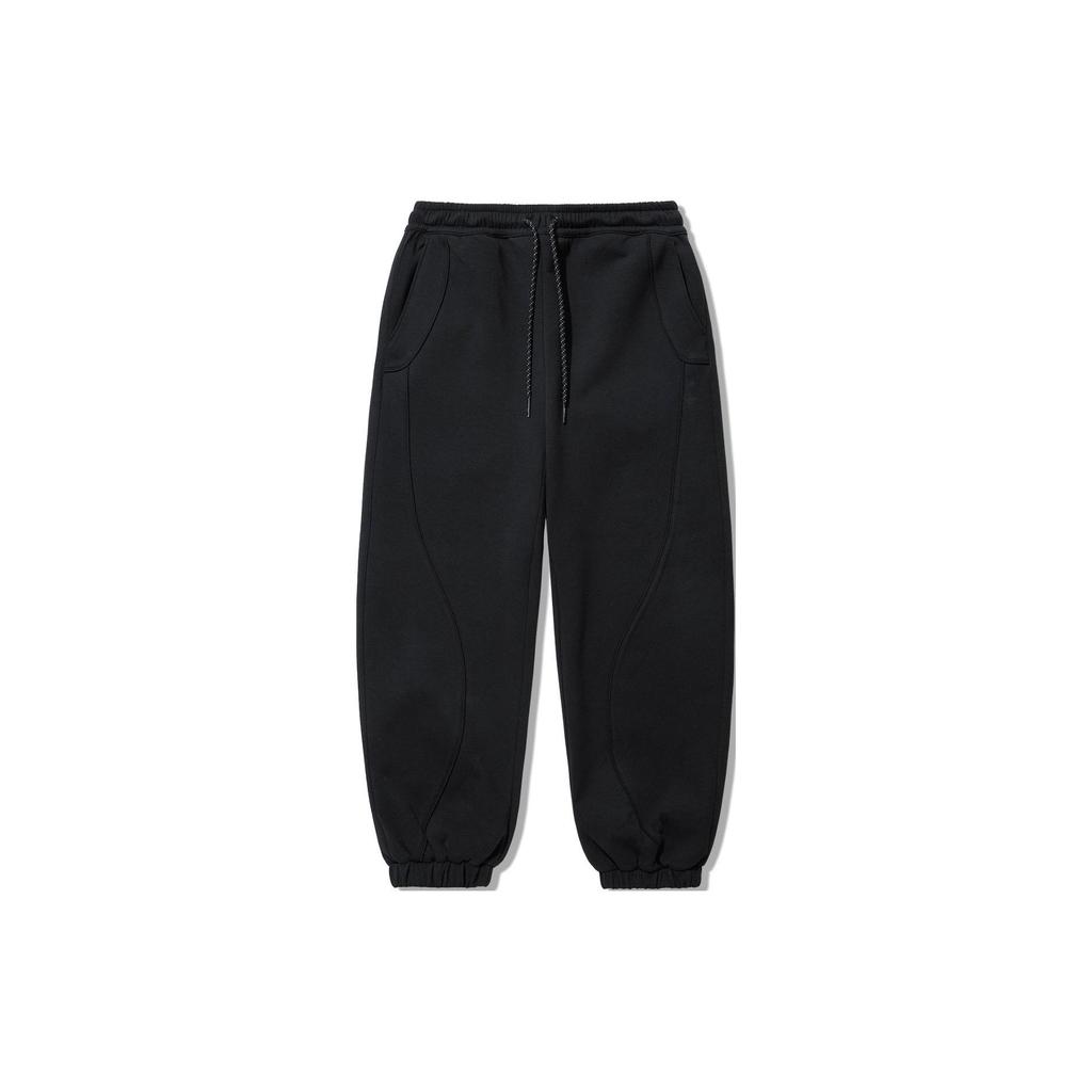 Li Ning Reignite Series Solid Color Loose Fit Reflective Knit Sports Pants Women pants Black AKLU232-2