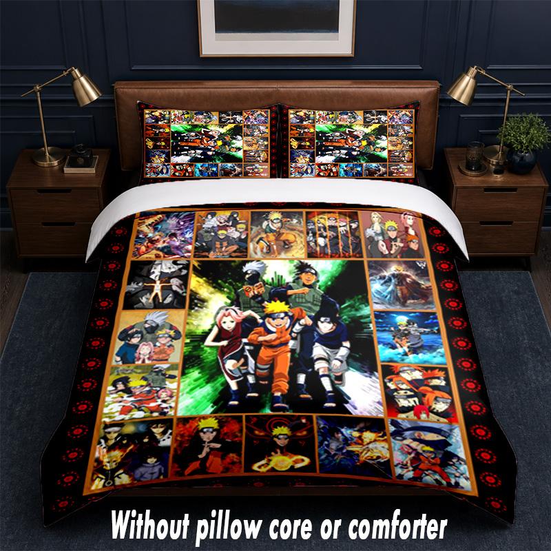 Naruto Design Bed Bedding Set 1 Duvet Cover + 2 Pillowcases Soft Breathable Household Bed Linens