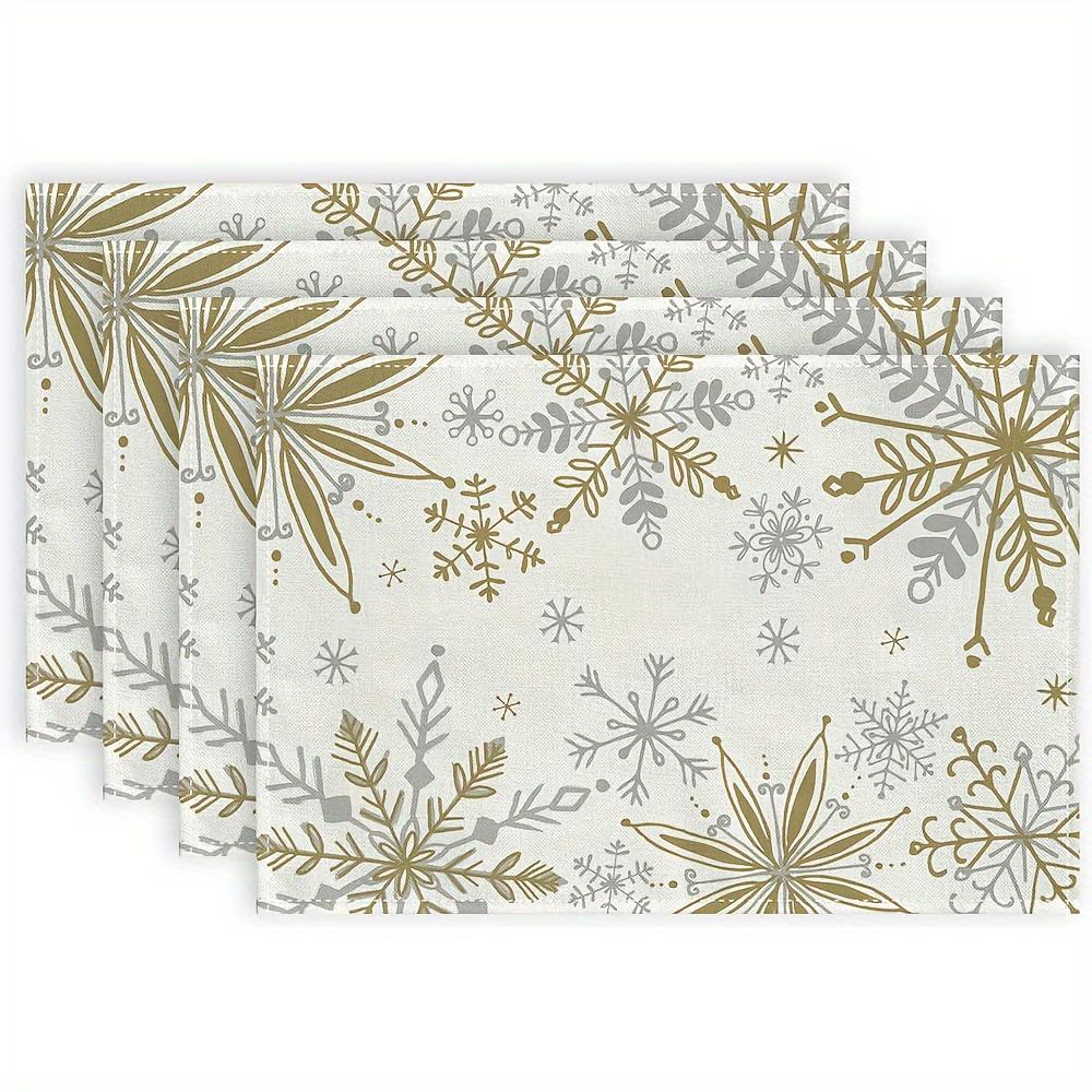 

Christmas Snowflake Placemats Set of 4 - Woven Polyester Burlap Table Mats 18x12 for Holiday Home Party Decor, Rectangle - Perfe 30x45cm-4PC