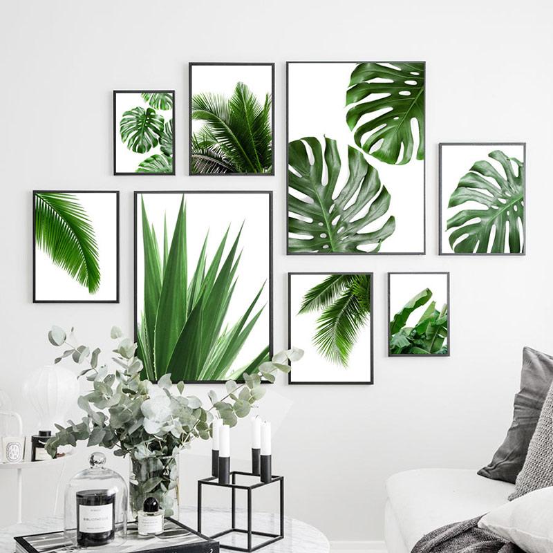 

Плакаты на скандинавскую тему и принты, зеленое растение, монстера, алоэ, пальмовый лист, настенная живопись на холсте, тропические настенные панно для декора комнаты