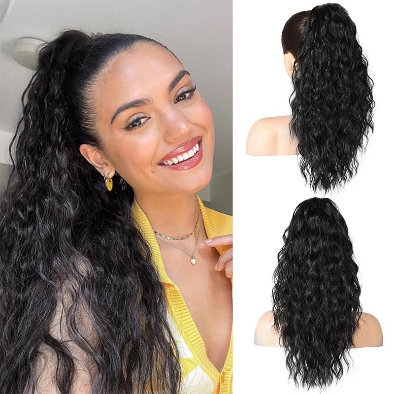 Grasping Clip Style Water Ripple Curled Ponytail Wig Naturally Fluffy and Heat-resistant Synthetic Wig Suitable for Daily Wear