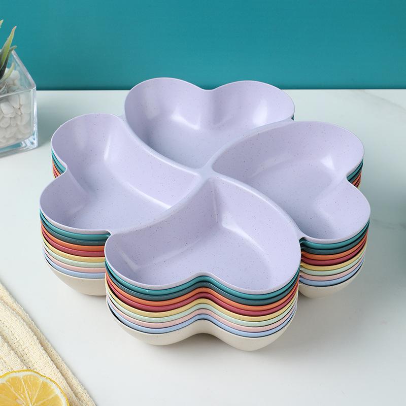 1Pc 4-Grid Split Serving Trays Appetizer Slicing Platters Dessert Trays Reusable Plastic Snack Trays Round Seasoning Trays