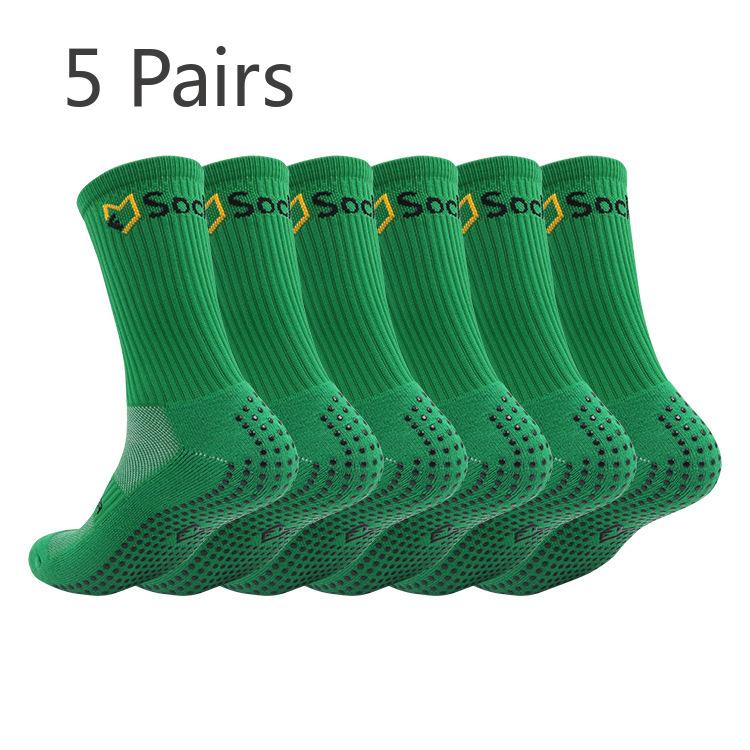 

5 пар носков для тренировок по футболу длиной до середины голени для взрослых, резиновых, нескользящих, утолщенных, махровых, износостойких, дышащих и впитывающих пот 5 pairs зелёный