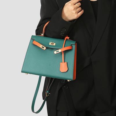 25cm Coffee Color Double-Layer Epsom Cowhide Handbag 2025 New Style High-Grade Texture Single Shoulder Women's Bag