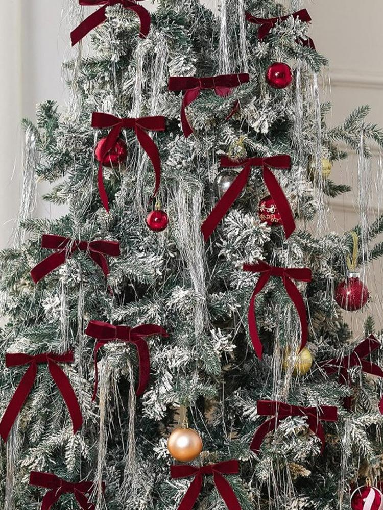 12 Velvet Bows For Christmas Trees - Used As Rural Gift Bows For Christmas Home Decoration Outdoor And Indoor Occasions