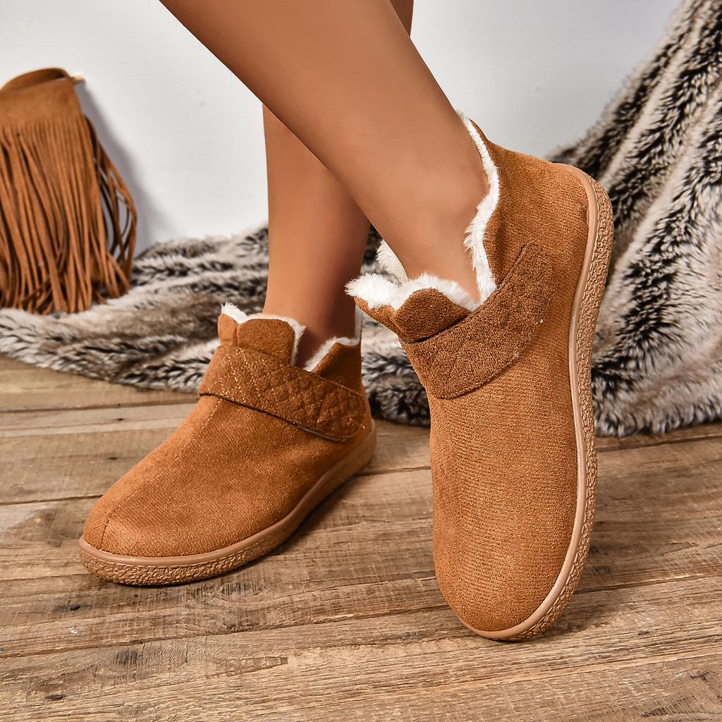 Comemore Flat Warm Padded Snow Boots Winter New Solid Color Round Head Cotton Shoes for Women Suede Casual Plus Velvet Botines