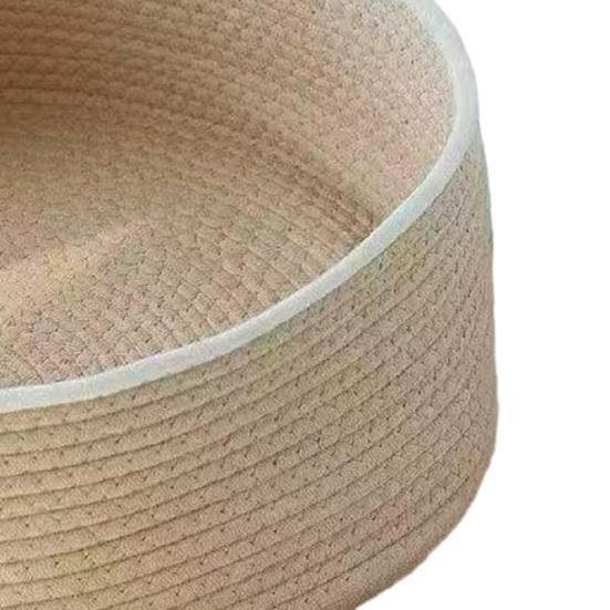 Round Cat Bed Basket Cotton Rope Woven Pet Bed with Cute Flower Toy Ball Breathable Cat Basket for All Seasons