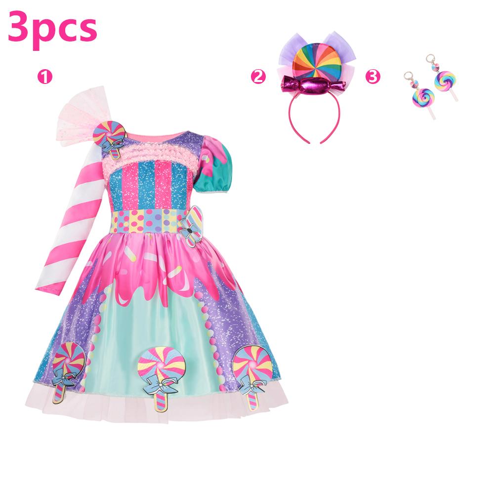 Children's Candy Dress Candy Princess Cosplay Costume Purim Carnival Party Fancy Dress Dress with Candy Hat Suit Prom Costume