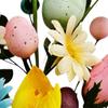 Easter Artificial Flower Bouquet Pastel Plastic Faux Floral Arrangement with Eggs and Berries - for Home Decor