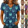 Women's Casual V-Neck Halloween Printed T-Shirt for Holiday Party and Everyday Wear