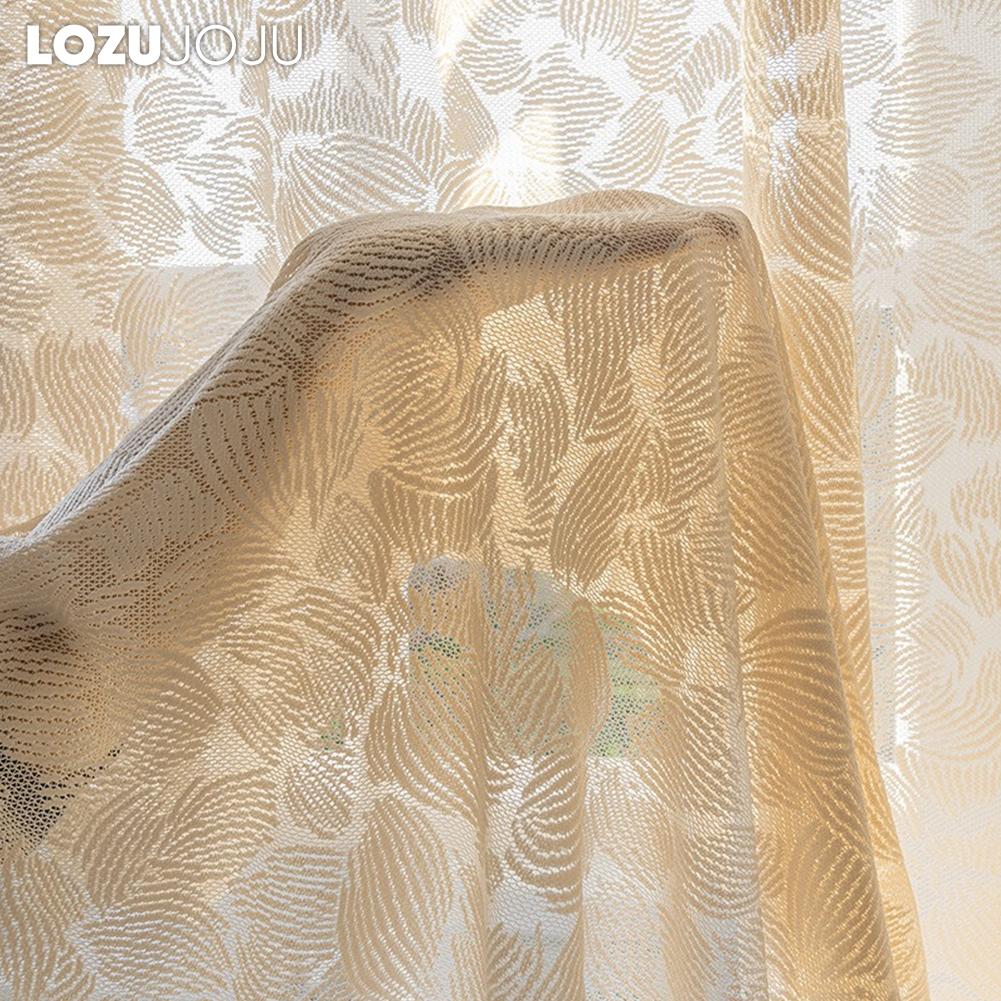 1PC LOZUJOJU Romantic and Exquisite French Hollow Transparent Tulle Beige Jacquard Sheer Curtain for Living Room Bedroom Balcony Window Home Decor