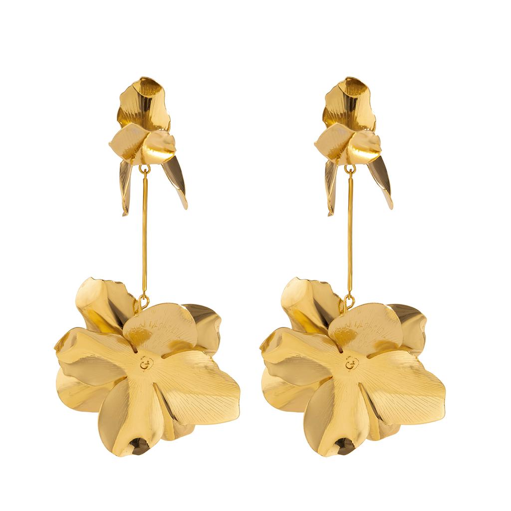 Vintage Geometric Flower Petal Pendant Drop Earrings for Women Fashion Statement Gold Color Hanging Earrings Party Zircon Gifts