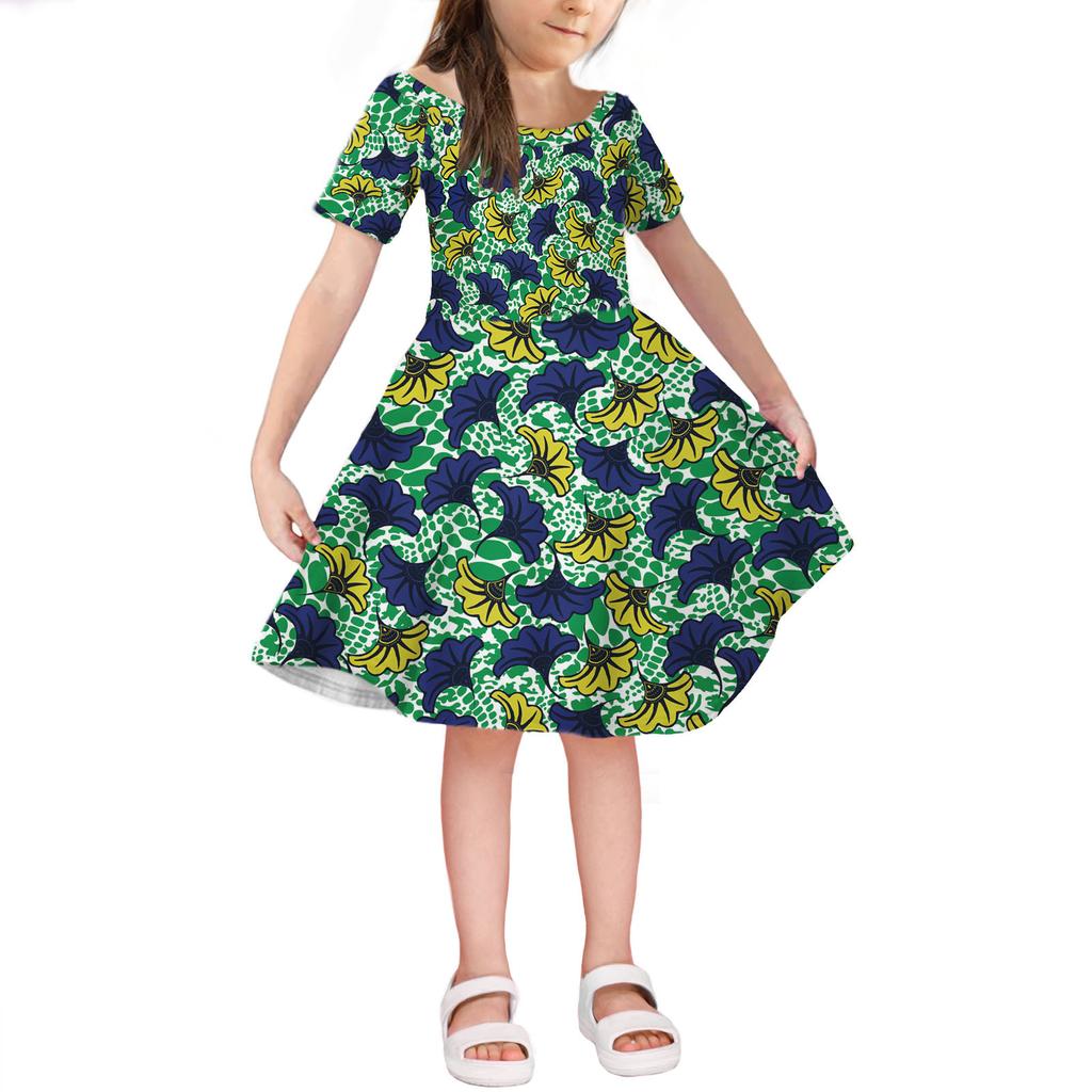 Girls 3D Print Dresses Kids Girl Party Sleeveless Princess Dress Tank 3D Green Flowers Print Dress