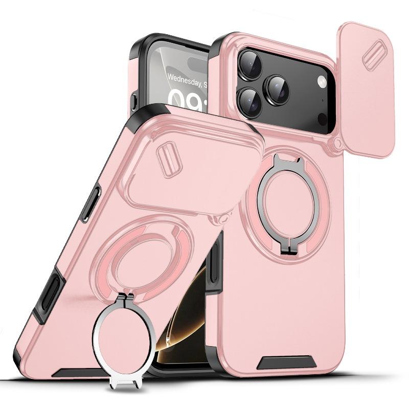 Wytrzymałe, solidne etui z magnetycznym pierścieniem/podstawką do iPhone 17 Air 16 15 14 13 12 11 Pro Max Plus 16E Dla Magsafe, przesuwana osłona aparatu