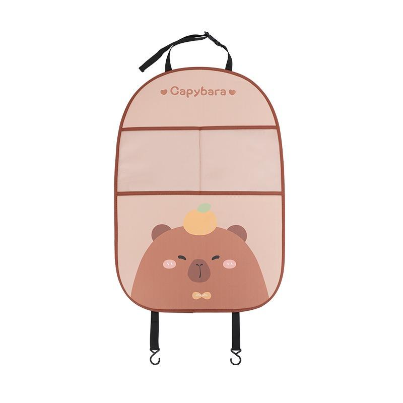 1pc Cute Capybara Car Seat Back Storage Bag Cover Protector for Kids Anti-kick Pad Cartoon Leather Accessories Cartoon Interior