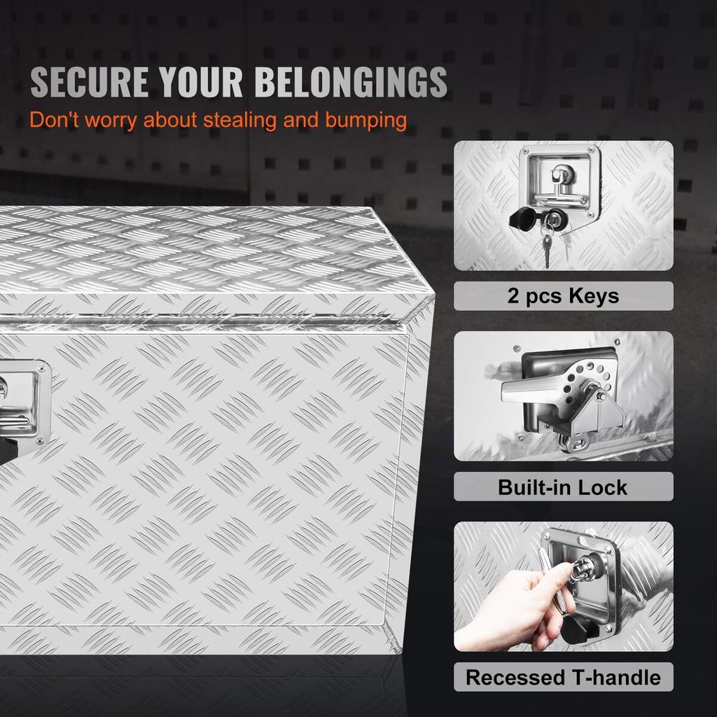 Underbody Truck Box, 36"×24"×24" Pickup Storage Box, Heavy Duty Aluminum Diamond Plate Tool Box with Lock and Keys, Waterproof Trailer Storage Box