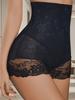 High-Waist Lace Shaping Shorts for Women - Breathable Mesh and Floral Lace Design, Tummy Control Zippered Body Shaper, Elegant Black
