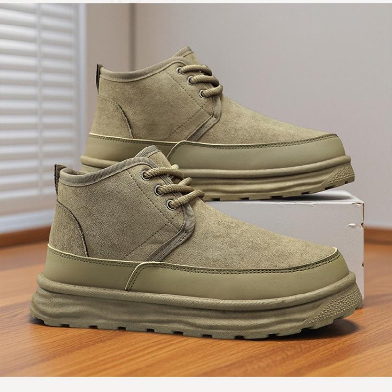 Winter Warm Thick Snow Fashion Boots Mens Lace Up High Top Cotton Shoes Thick Bottom Anti Slip Thick Bottom Outdoor Short Boots