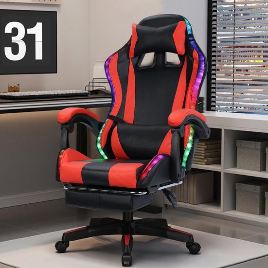 Gaming-Stuhl mit Bluetooth-kompatiblen Lautsprechern und RGB-LED-Leuchten Ergonomischer Massage-Computer-Gaming-Stuhl mit Höhenverstellung