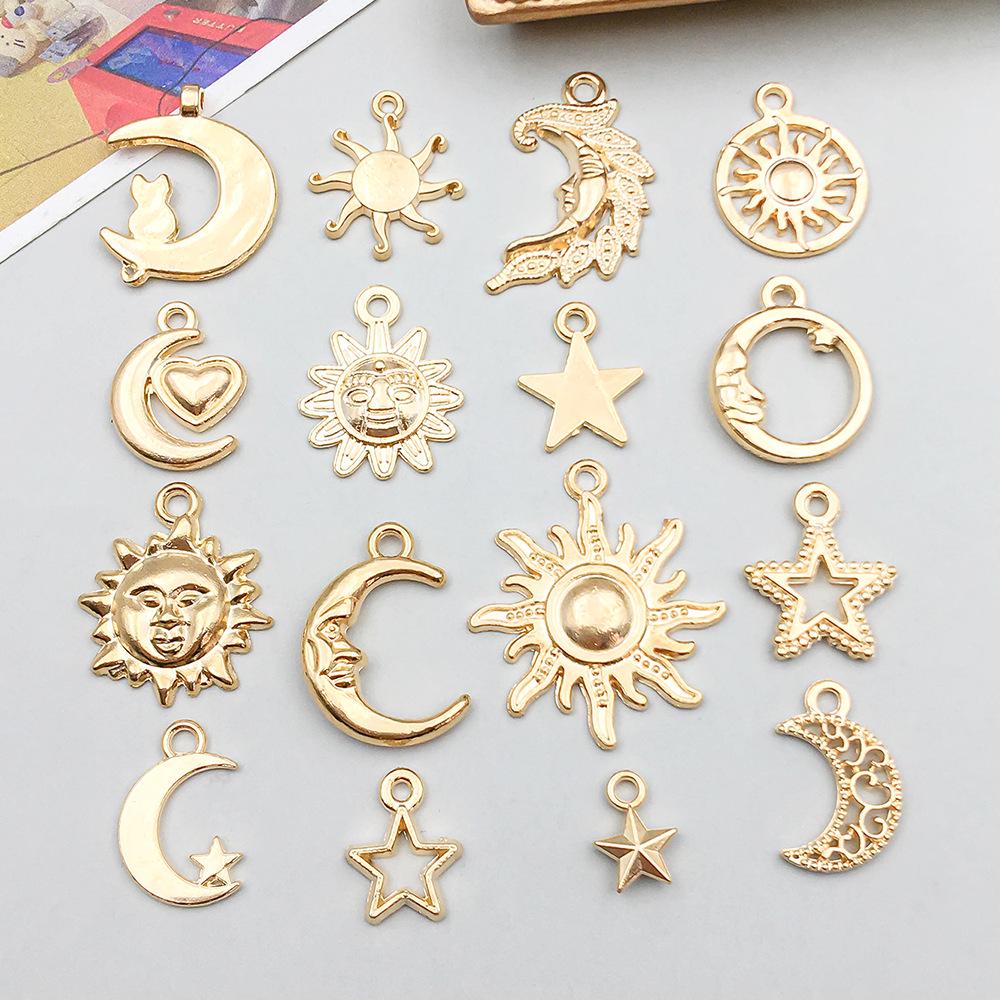 KC Gold Star Moon Sun Pendant Charm for DIY Bracelet Jewelry