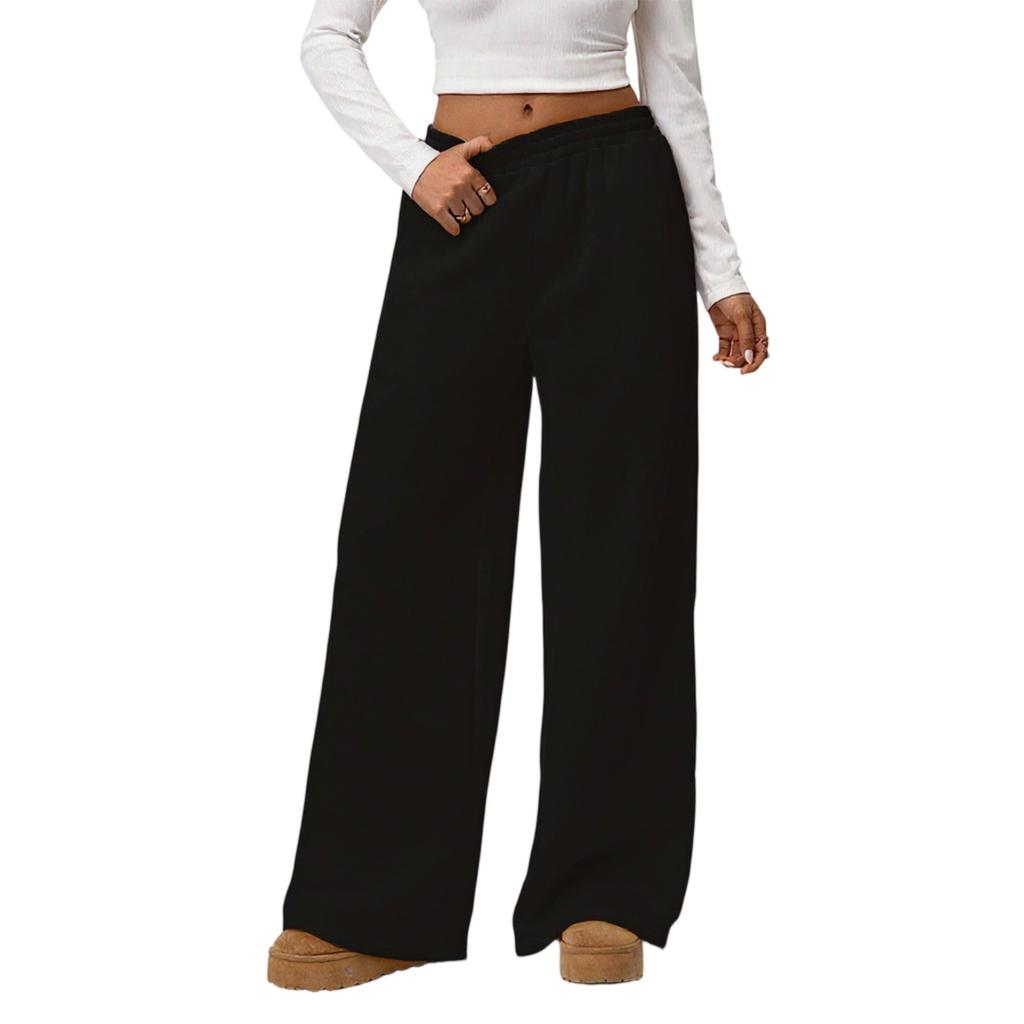 Ladies' Loose Comfortable Casual Fashionable Wide Leg Pants Solid Color And Plush High Waisted Pants