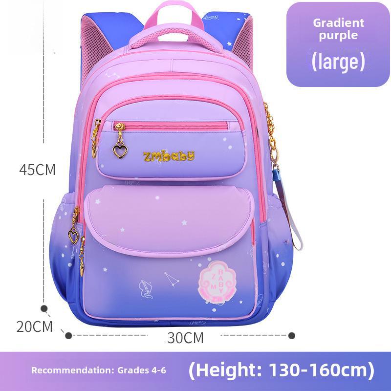 Sweet Cute Gradient Backpack for Elementary School Girls, Grades 1-6, Large Capacity Schoolbag