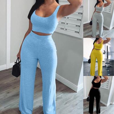 Ladies Pants Slim Sexy Sling Navel Exposed Tube Top Flared Legs Pants Set for Daily Life