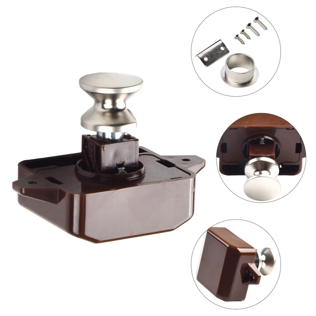 Latch Knob Push Button Lock Cupboard Cabinet Camper ABS & Zinc Latch Useful