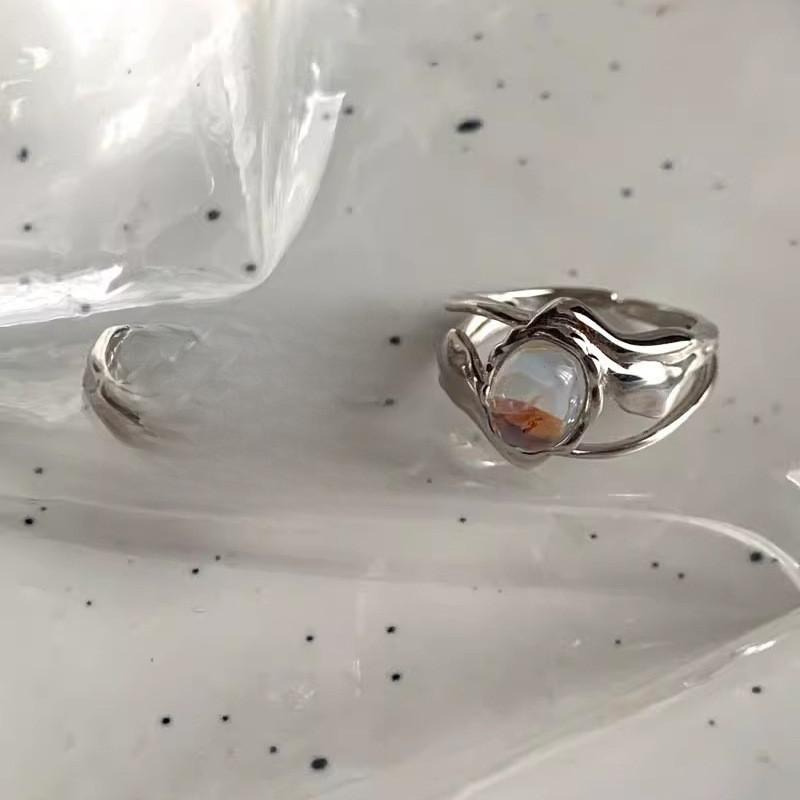 Fashionable Moonstone Copper Ring For Women Adjustable Open Finger Stylish Geometric Design
