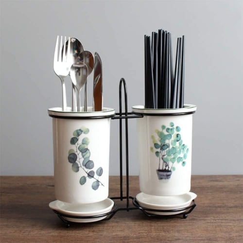 Chopstick Holder, Chopstick Rack, Drain Rack, Kitchen Dish Storage, Drainage Hole, Ceramic, Creative, Fashionable, Plant-Shaped, Cute, Home Kitchen Di