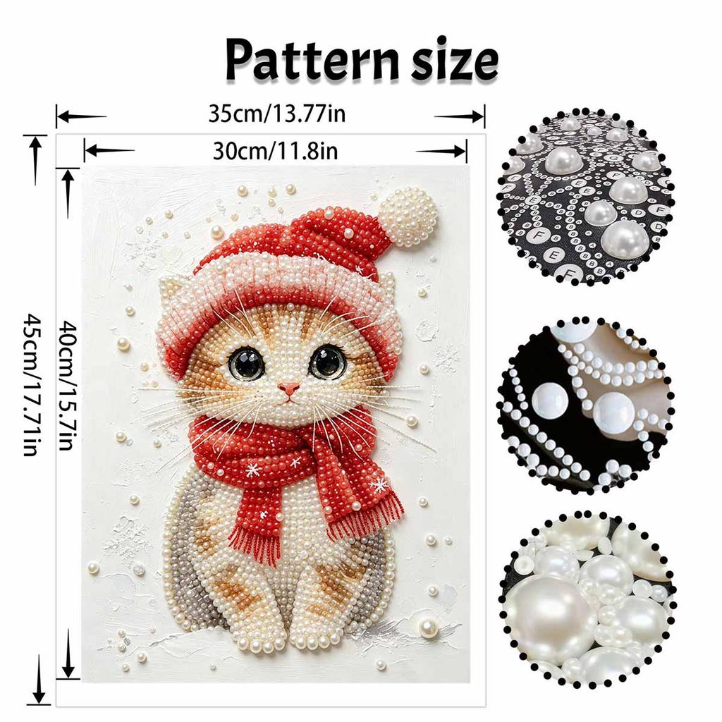 Christmas Pearl Painting Kit Handmade DIY Cute Cat Red Hat Scarf Home Decoration Painting