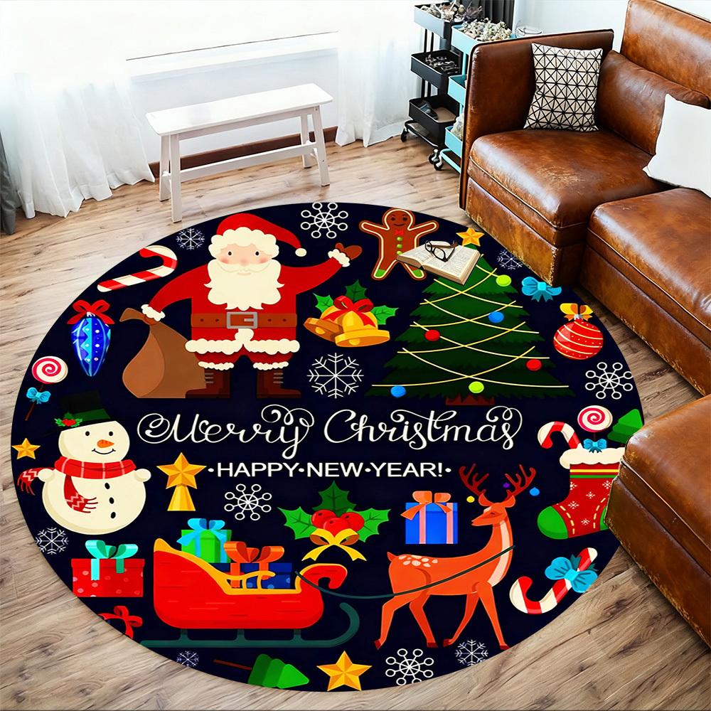 1pc Christmas Happy New Year Round Chair Mat Area Rug - Non-Slip, Floor Mat for Office, Bedroom, and Indoor Decor -1002011