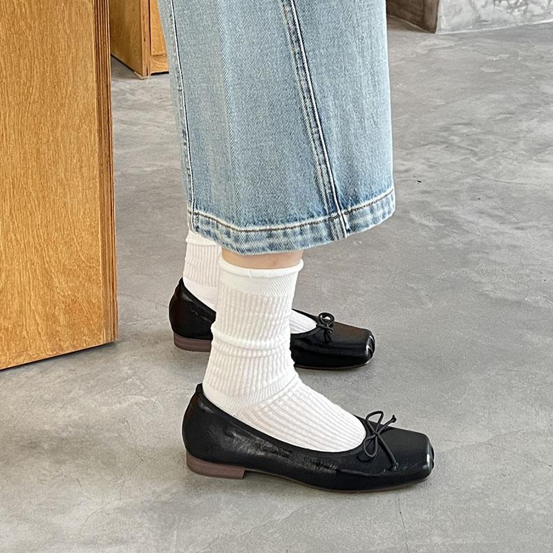 Modische Damen-Ballerinas mit Schmetterlingsknoten, eckiger Zehenpartie, flach, zum Hineinschlüpfen