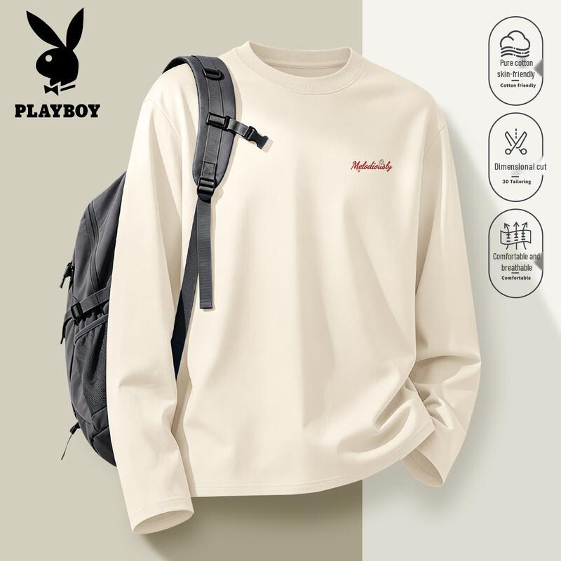 PLAYBOY Męska koszulka z długim rękawem, bawełniana, z okrągłym dekoltem