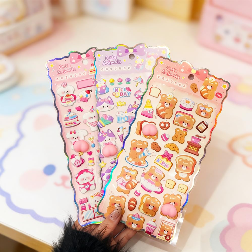 Set of 6 Animal Butt 3D Plump Butt Soft Cute Animal Easy to for DIY Craft Kids Gift for Preschoolers and Elementary Schoolers Stickers, Stickers, PVC,