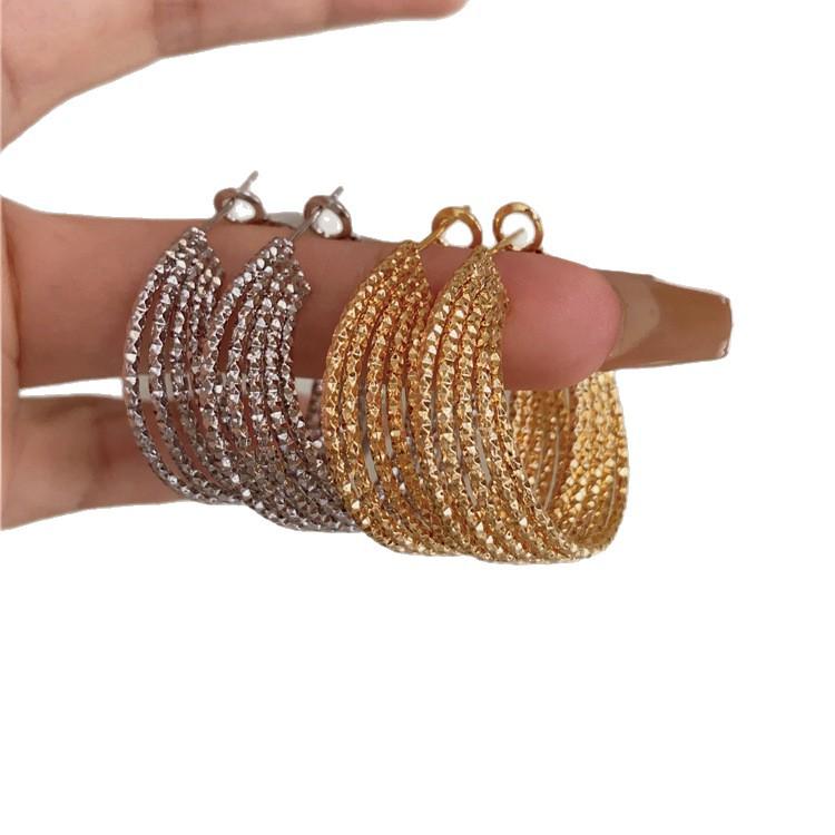 High-End Gold Hoop Earrings - Chic French Design with Unique Personality